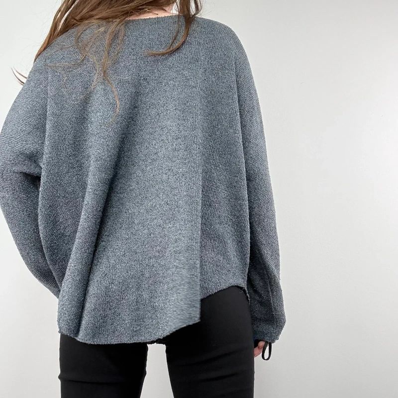 grey henley button detailed slouchy off the shoulder t-shirt