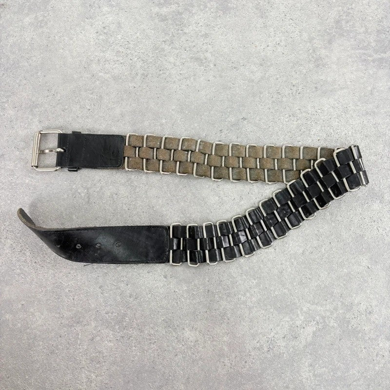 Black leather chunky metal belt