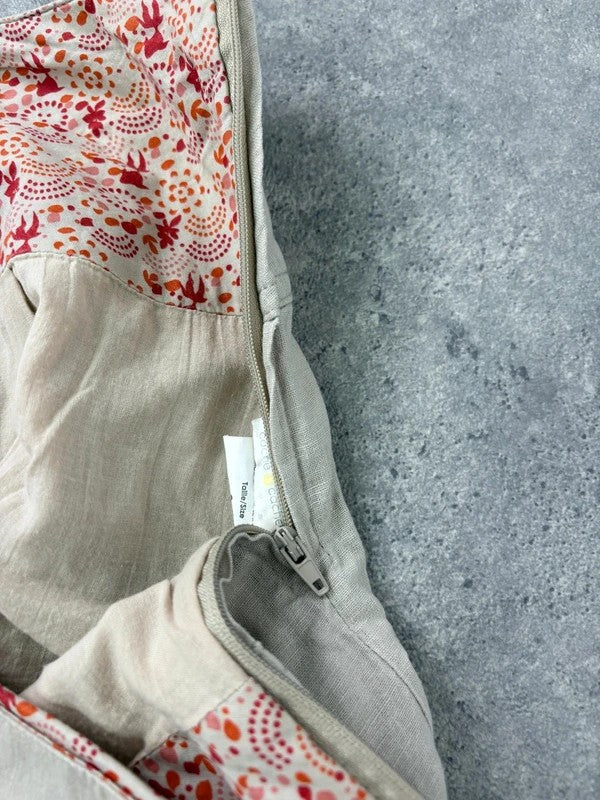 beige linen flared layered midi skirt