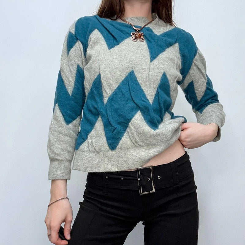 grey structured gathered wool jumper