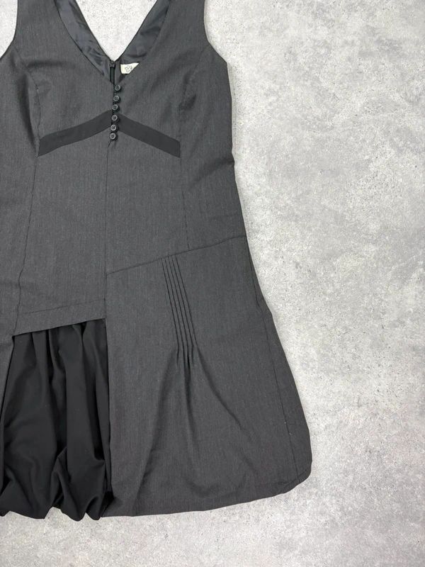 black deconstructed flared midi dress