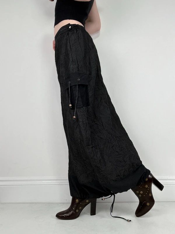 distressed black grunge maxi cargo skirt