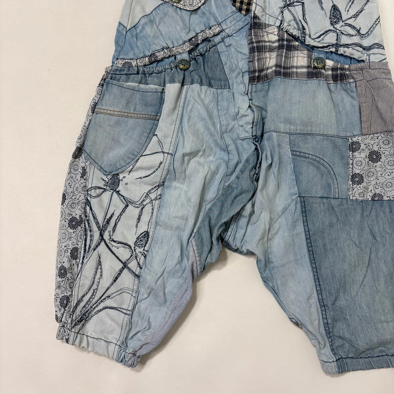 archival grunge patchwork denim puff trousers