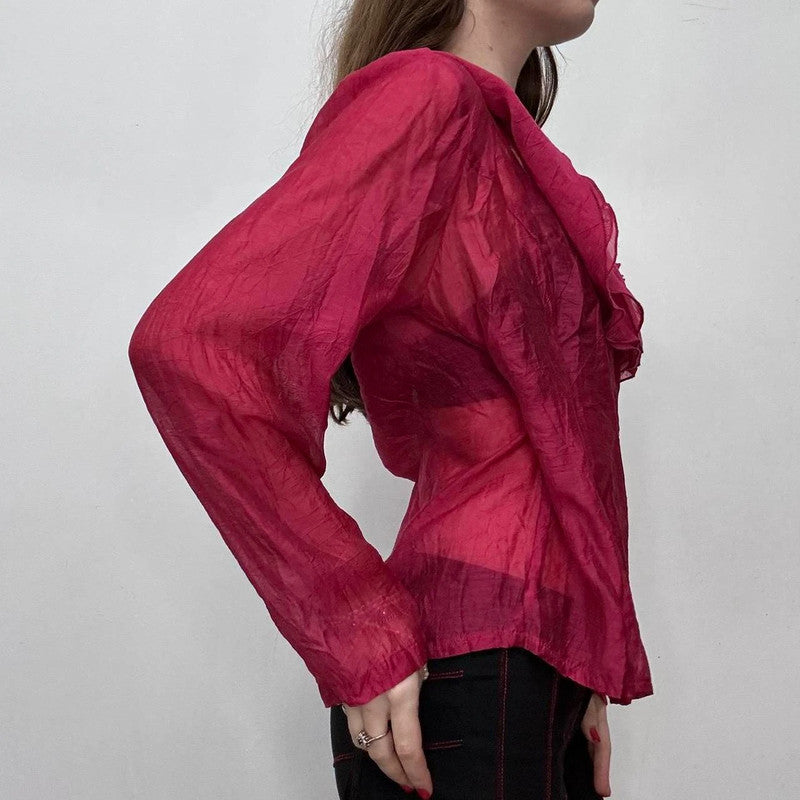 pink sheer layered wrap top