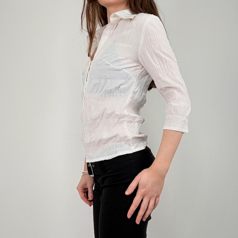gathered cinched white cotton shirt