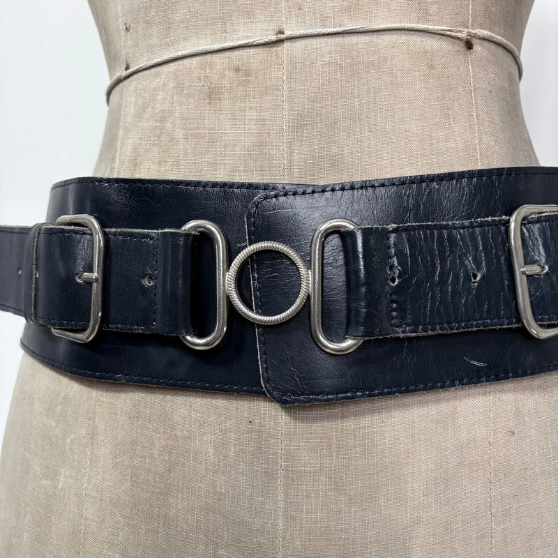 thick black leather buckle belt