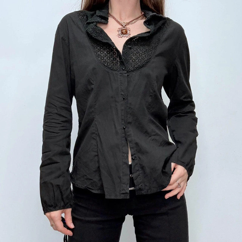 black flared lace shirt