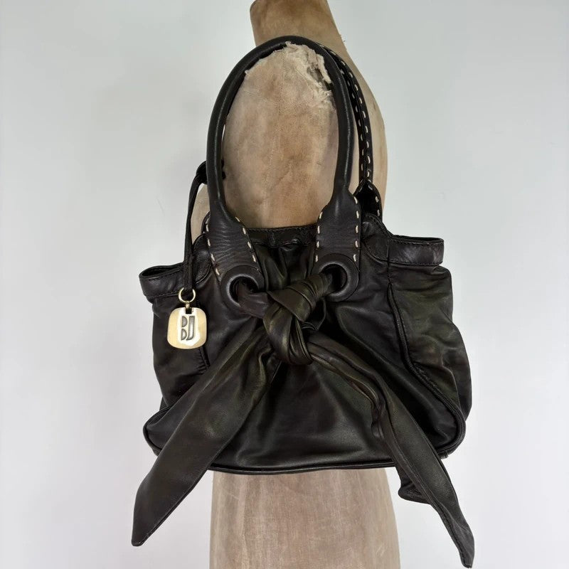 brown leather shimmer bow slouchy Y2K hobo handbag