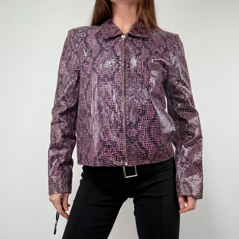 boxy Snakeskin Leather Jacket