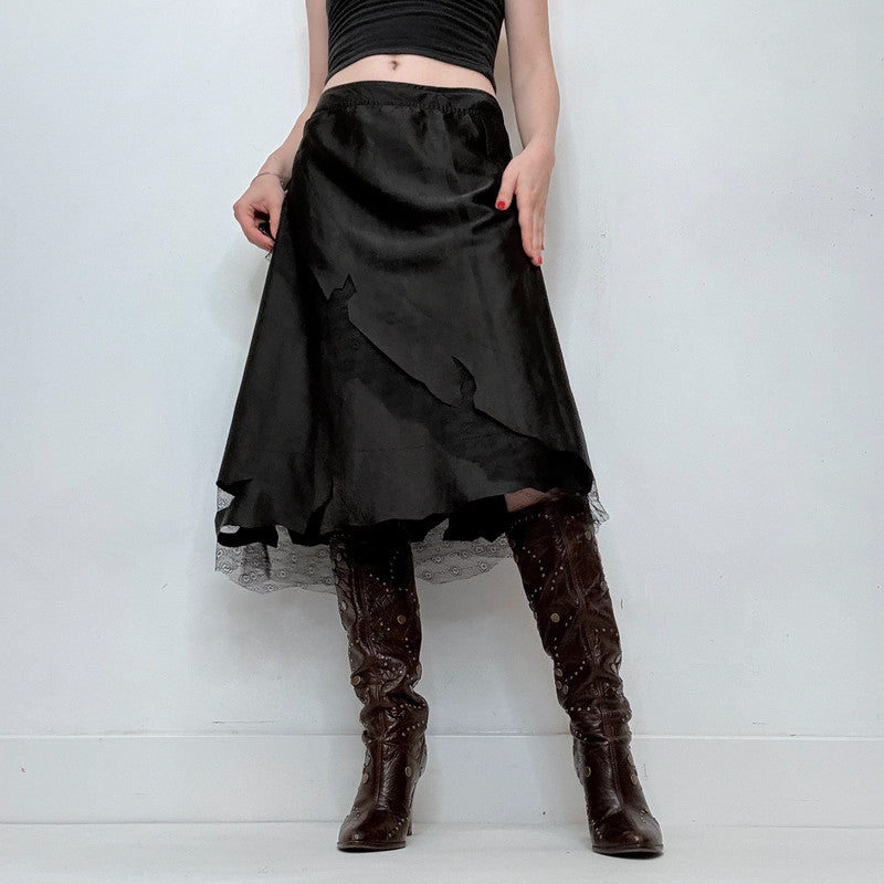 black sheer lace floaty flared grunge skirt