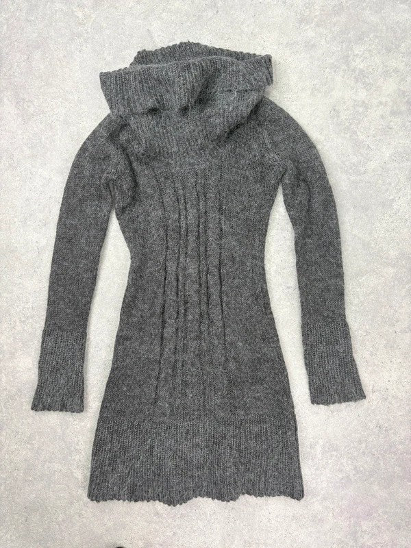 grey mohair knit slouchy off the shoulder dress