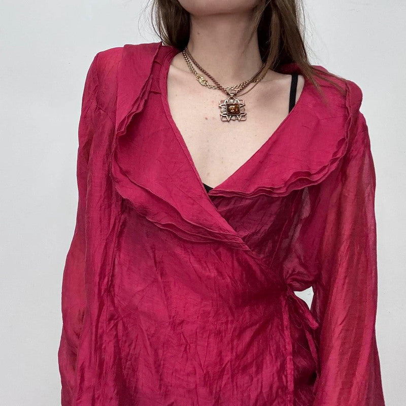 pink sheer layered wrap top