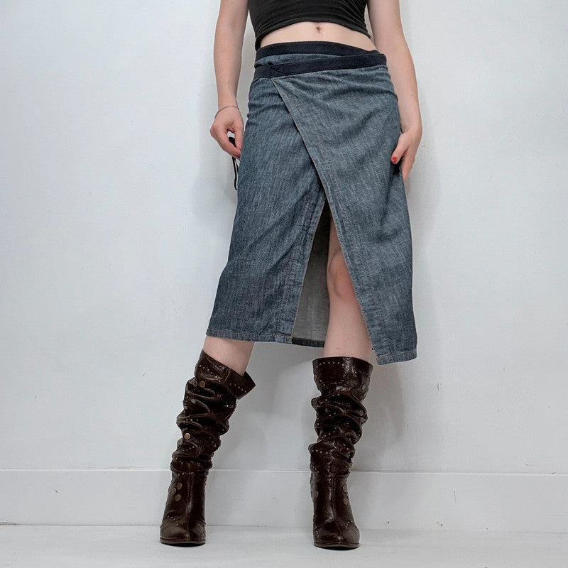 denim slit wrap skirt