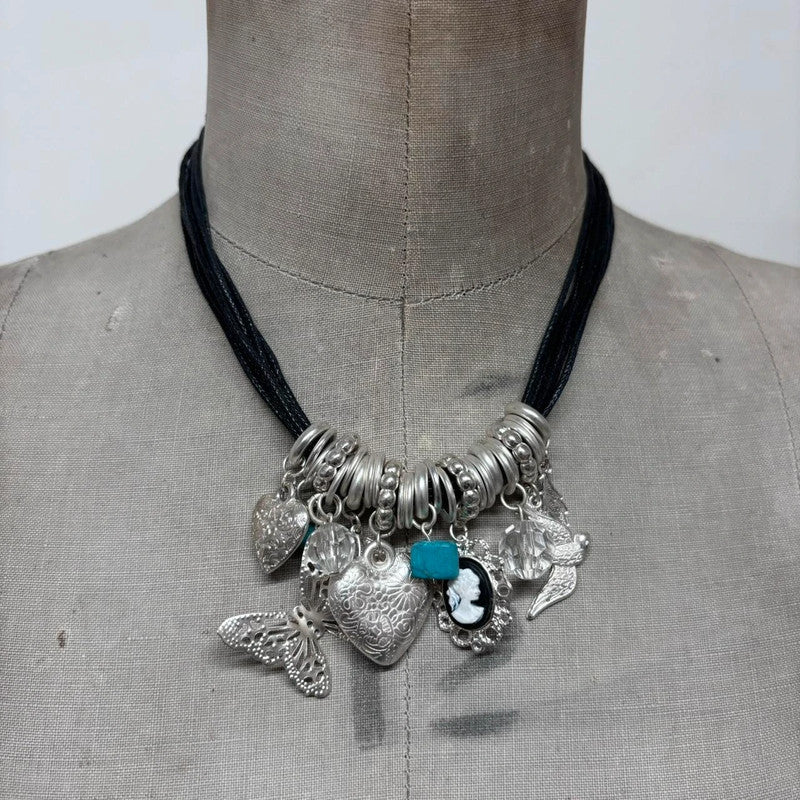 layered silver charm necklace