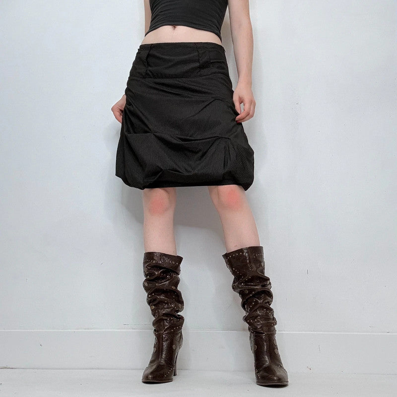 black draped pinstripe midi skirt