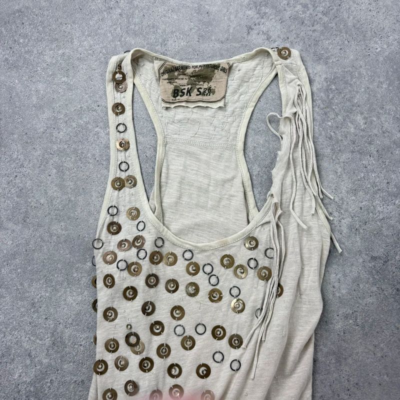 slouchy tan metal studded embelsihed vest top