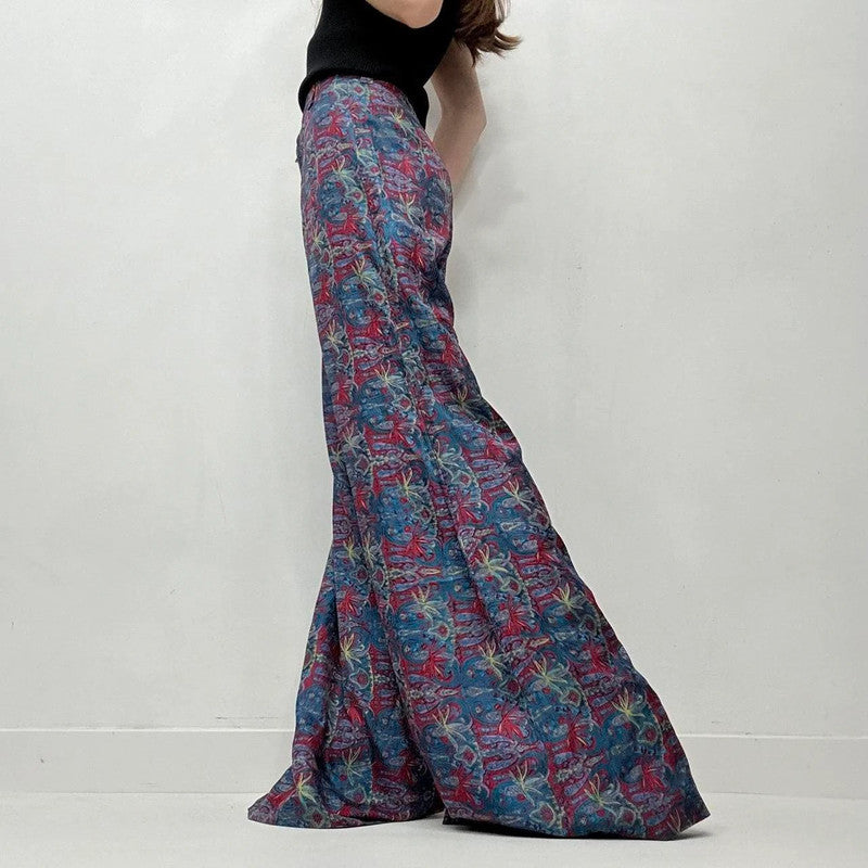 paisley 100% silk flare floaty trousers