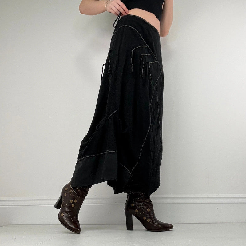 panelled patchwork asymmetric black midi skirt
