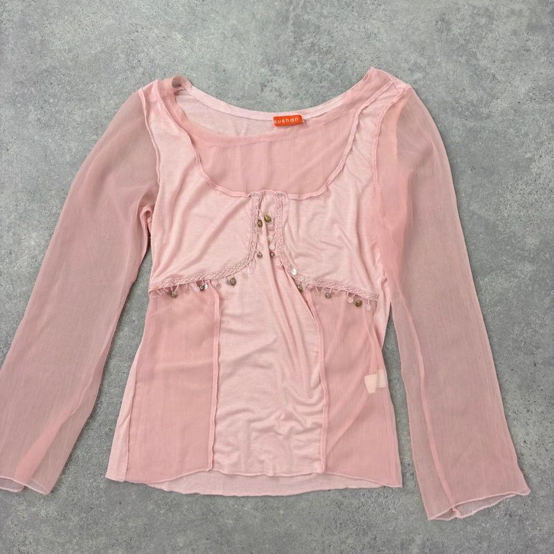 pink flared long sleeve t-shirt