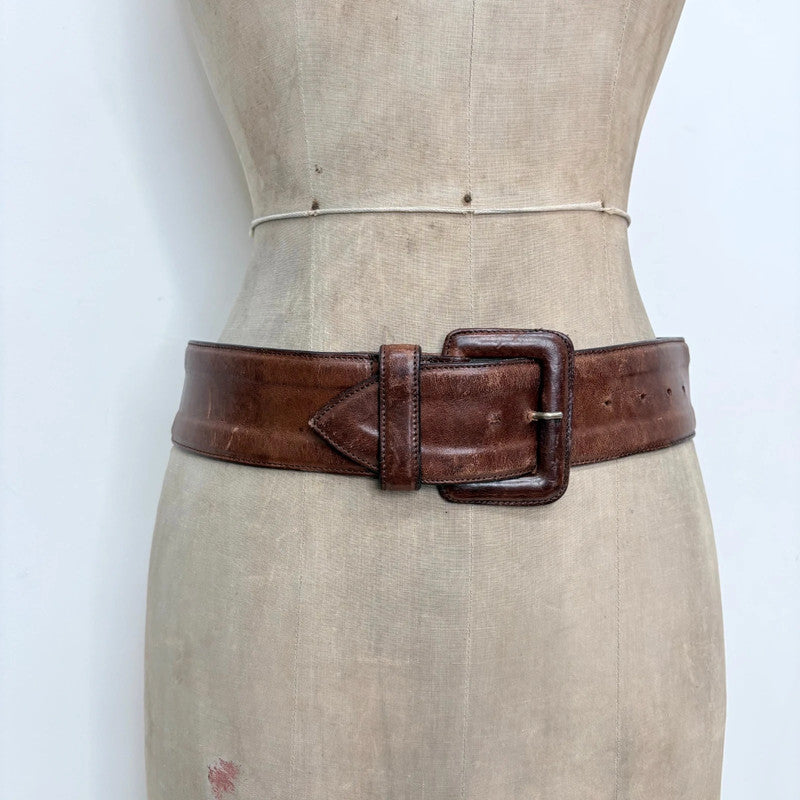 brown leather distressed thick belt