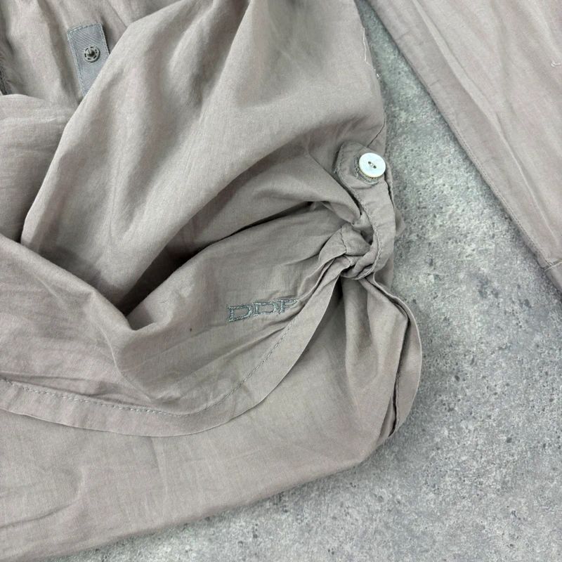 brown pleated flared patchwork button shirt