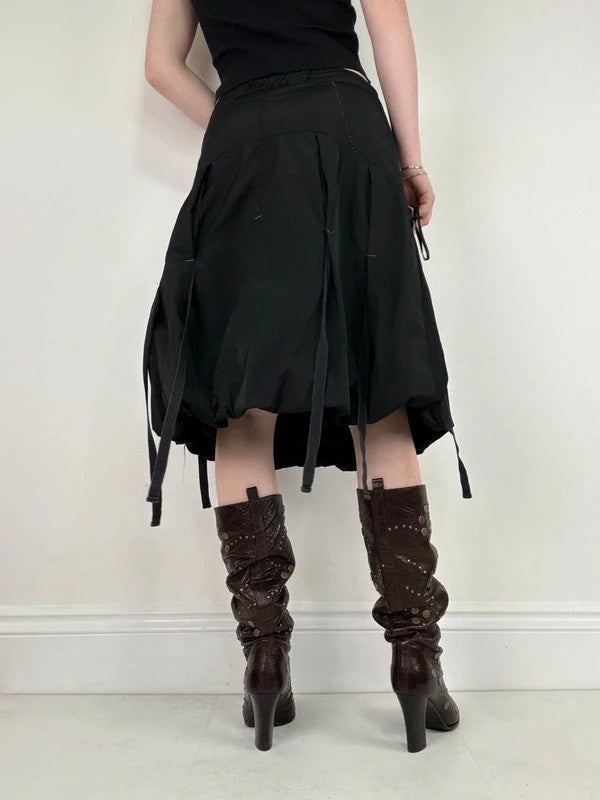 black grunge puff midi skirt