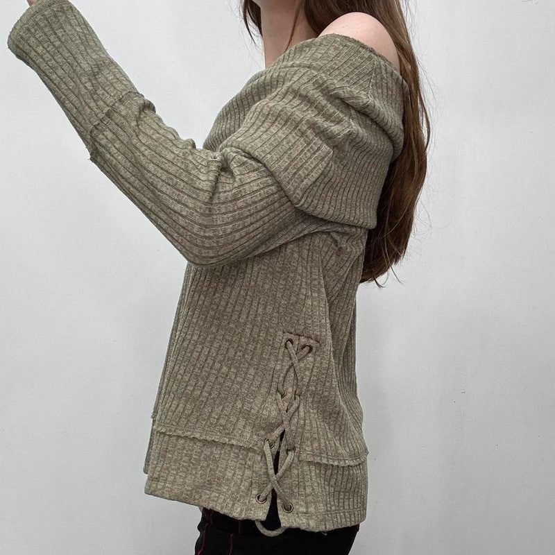 slouchy off the shoulder ribbed jumper