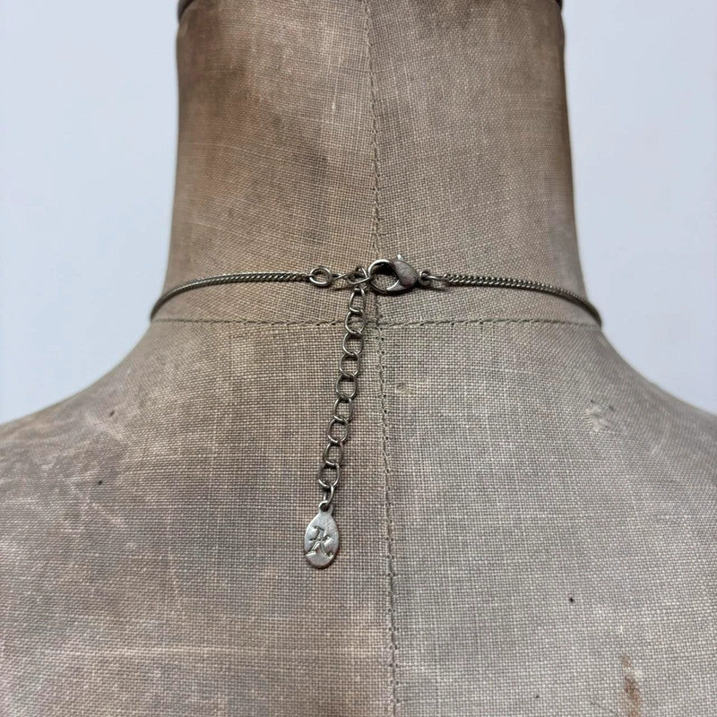 silver boho wire flower necklace