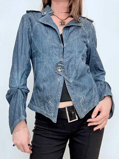 asymmetric structured denim utility jacket