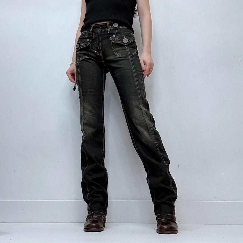 straight leg dark denim cargo jeans