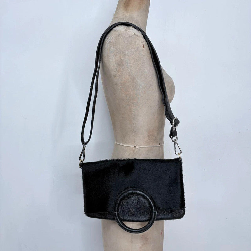 black cowhide leather mini bag