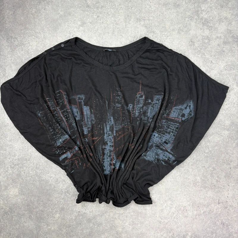 black graphic slouchy off the shoulder t-shirt