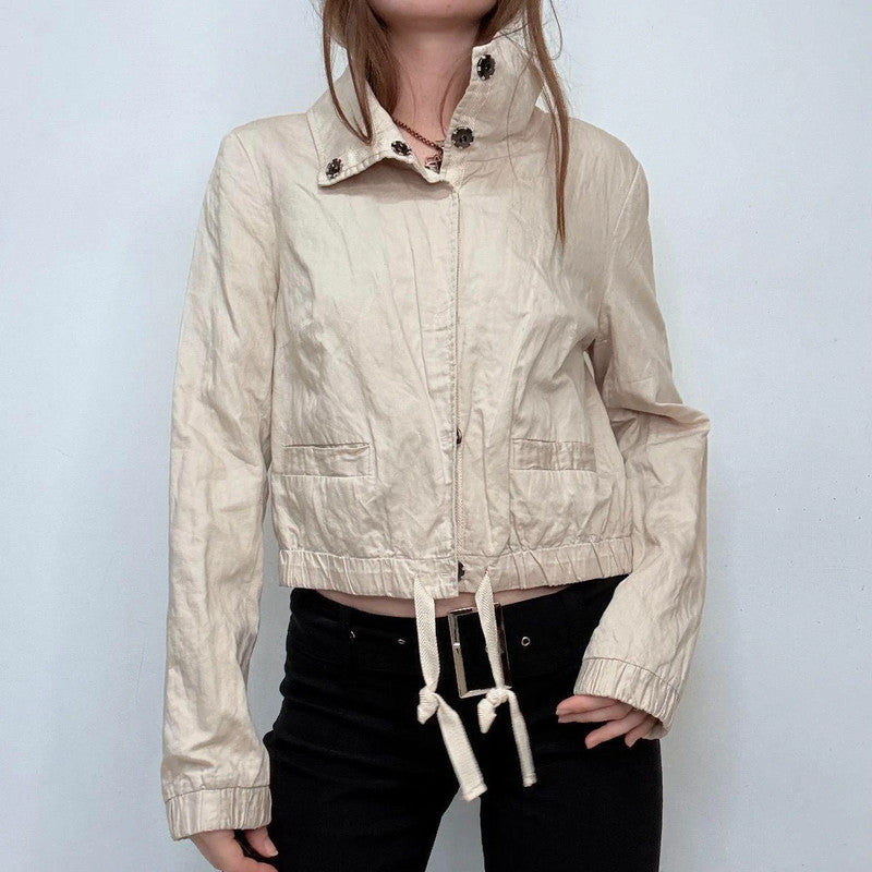 cropped tan high neck jacket
