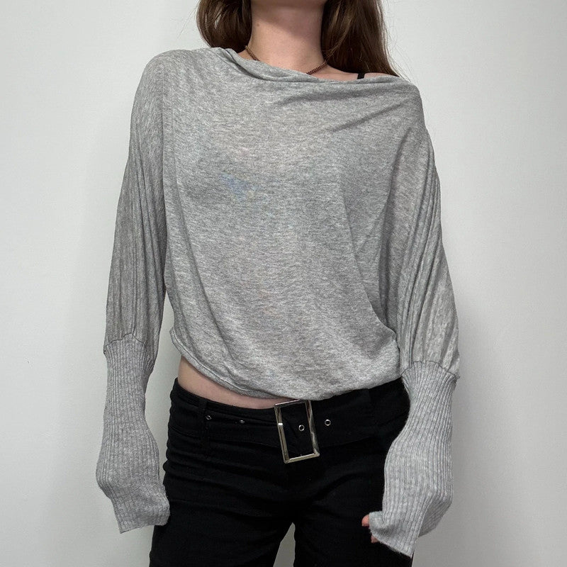 grey slouchy off the shoulder
