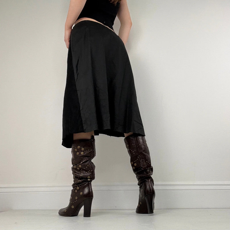 black panelled pleated midi skirt