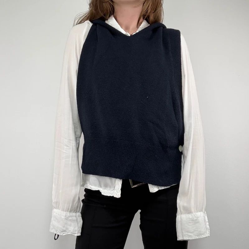 Navy knitted slouchy vest top