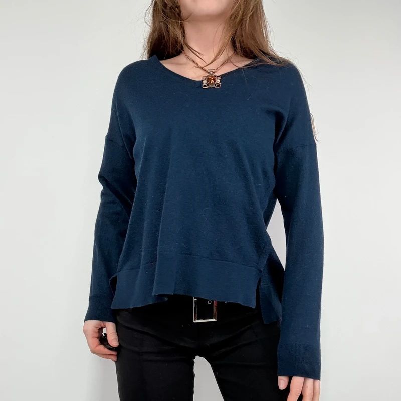 navy blue wool knitted slouchy jumper