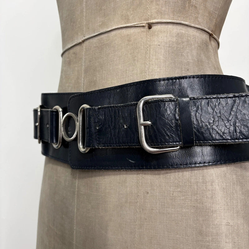 thick black leather buckle belt