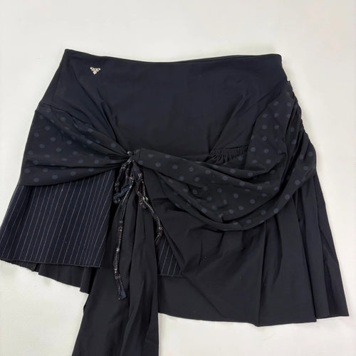 asymmetric black pinstripe polkadot skirt