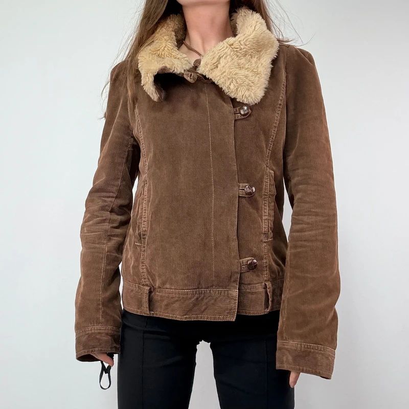 asymmetric brown cord jacket