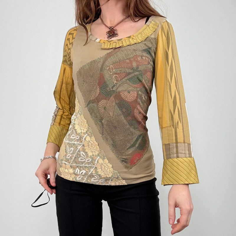 *Save the Queen* khaki lace patterned top