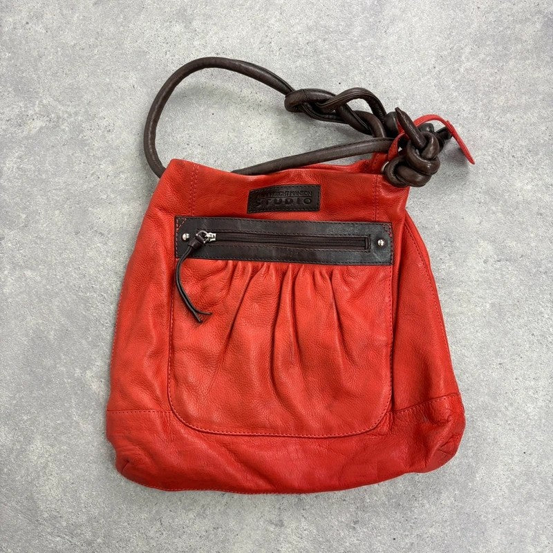 Vintage Red leather ruched pouch bag