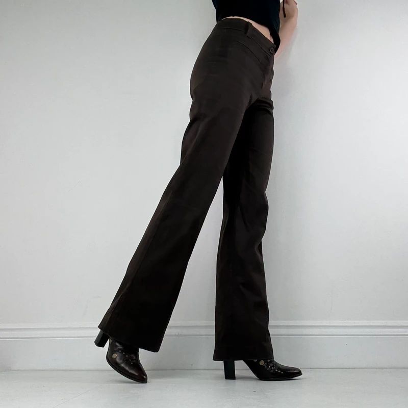 Brown flared pocket front trousers
