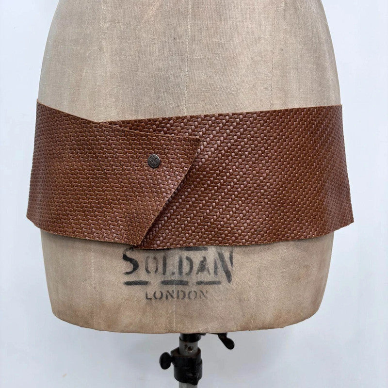 brown woven leather save the queen belt