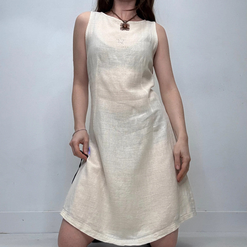 white linen aline midi dress
