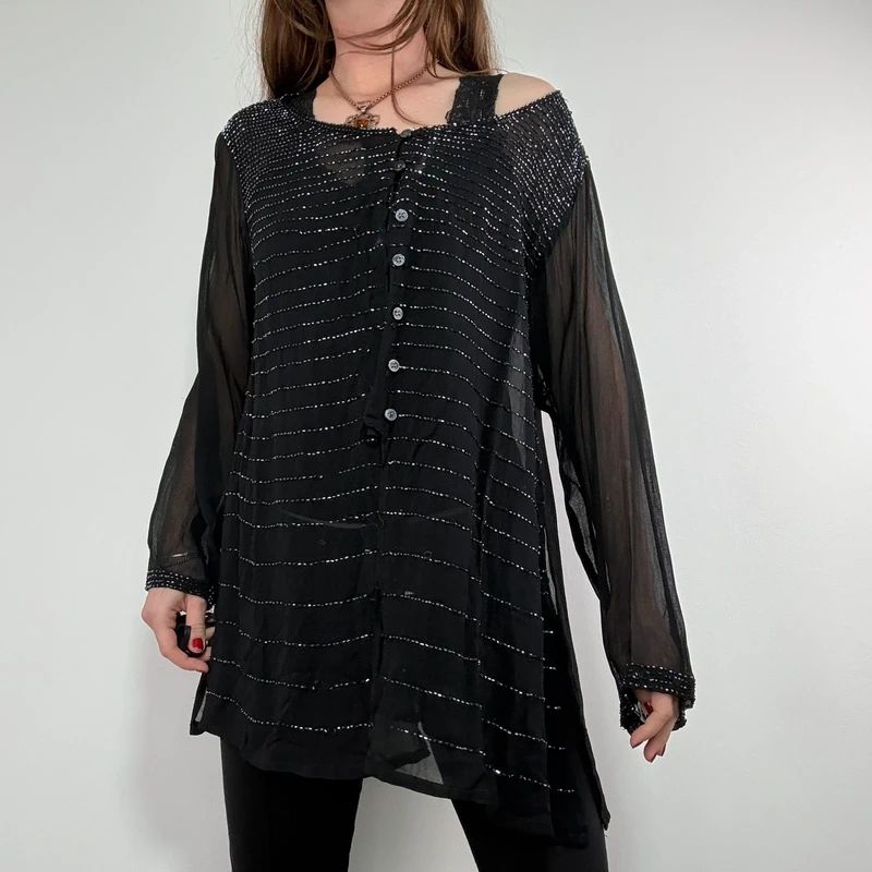 sheer black beaded Rene Derhy shirt