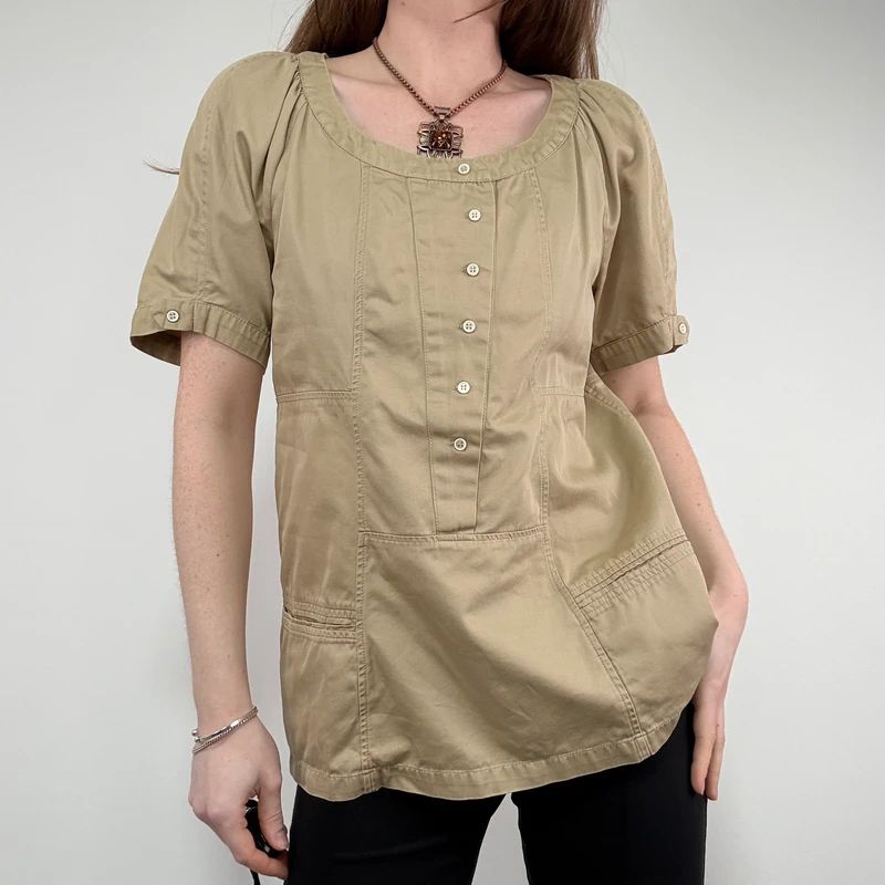 tan Sandro cotton canvas chore shirt