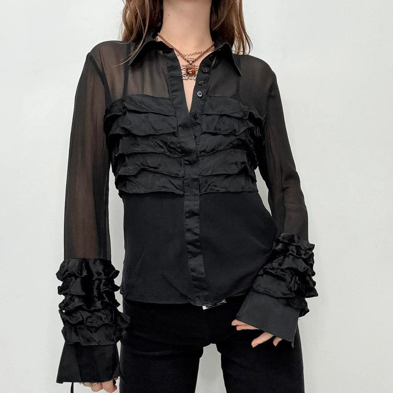black ruffle grunge flare shirt