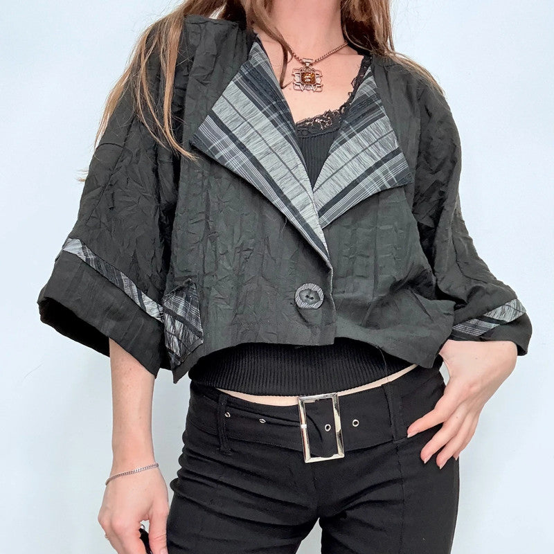 black crinkle slouchy wide sleeve jacket