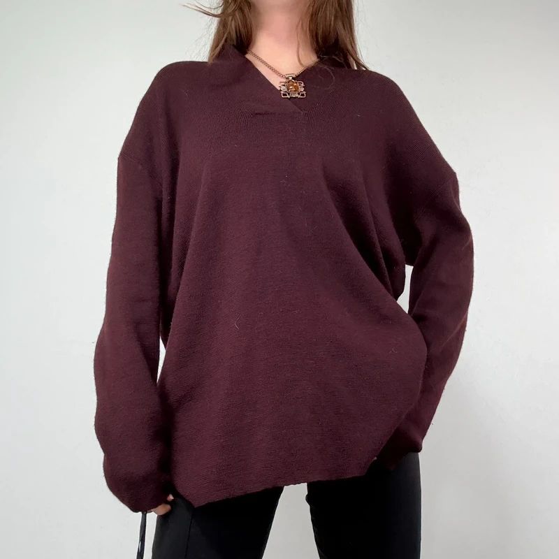 burgundy knitted slouchy wool jumper
